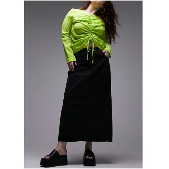Nordstrom TOPSHOP ~ Lime Green Long Sleeve Ruched Front Top Size 8 VISCOSE - Picture 10 of 10